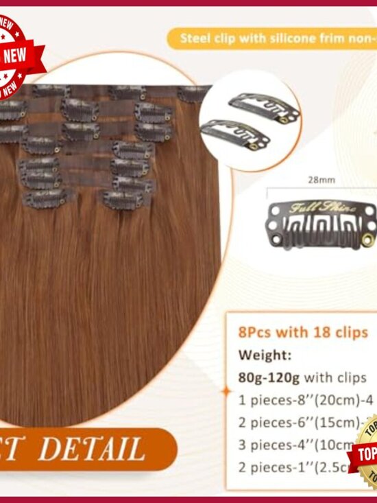 20 Inch Clip-In Human Hair Extensions 120g 8pc Straight PU Weft main image 6